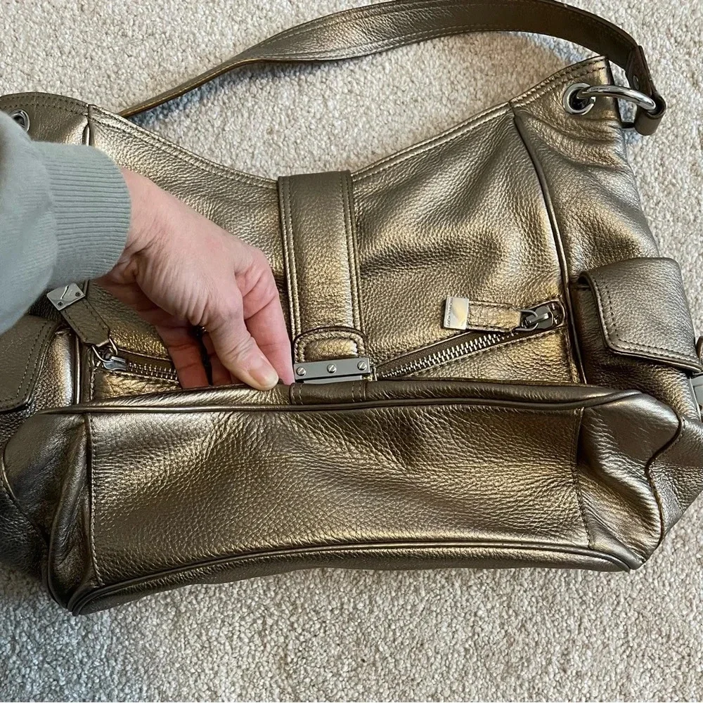 Michael Kors Pebbled Leather Shoulder Bag Metallic Gold